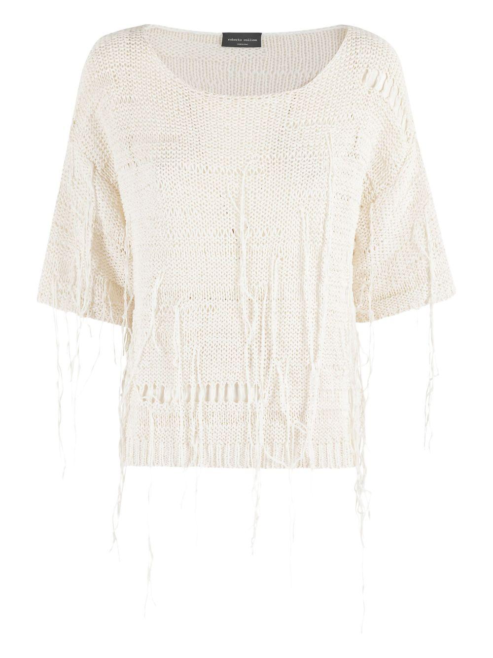 Maglia con frange B41321 02 ECRU ROBERTO COLLINA 