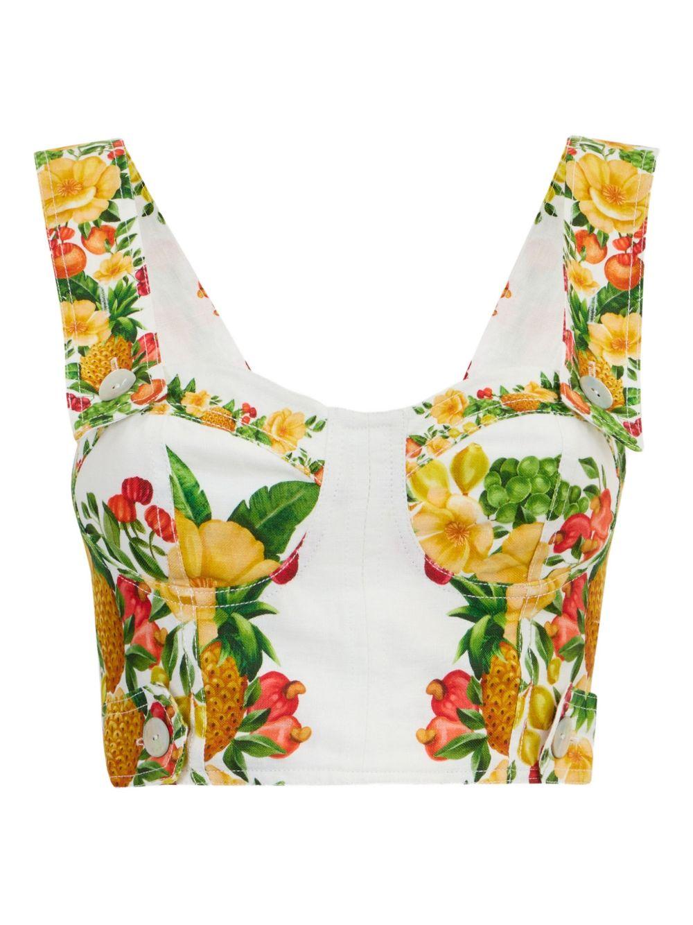 Crop Top Off-White Picnic Flowers in lino Euroflax™ 335881 25074 PICNIC FLOWERS FARM RIO 
