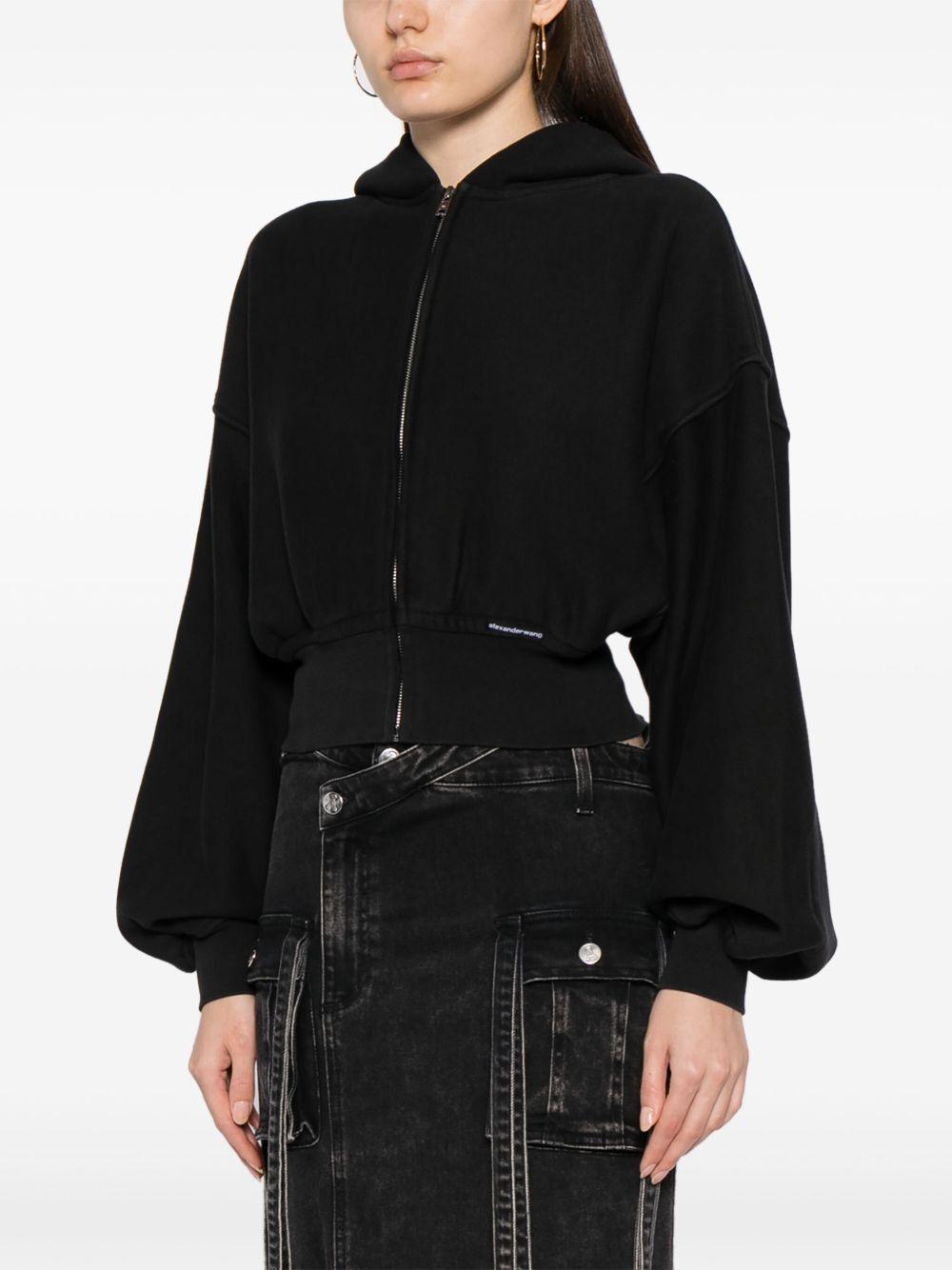 Felpa crop in cotone con zip e cappuccio<BR/> 4CC1242077 020A FADED BLACK ALEXANDER WANG 