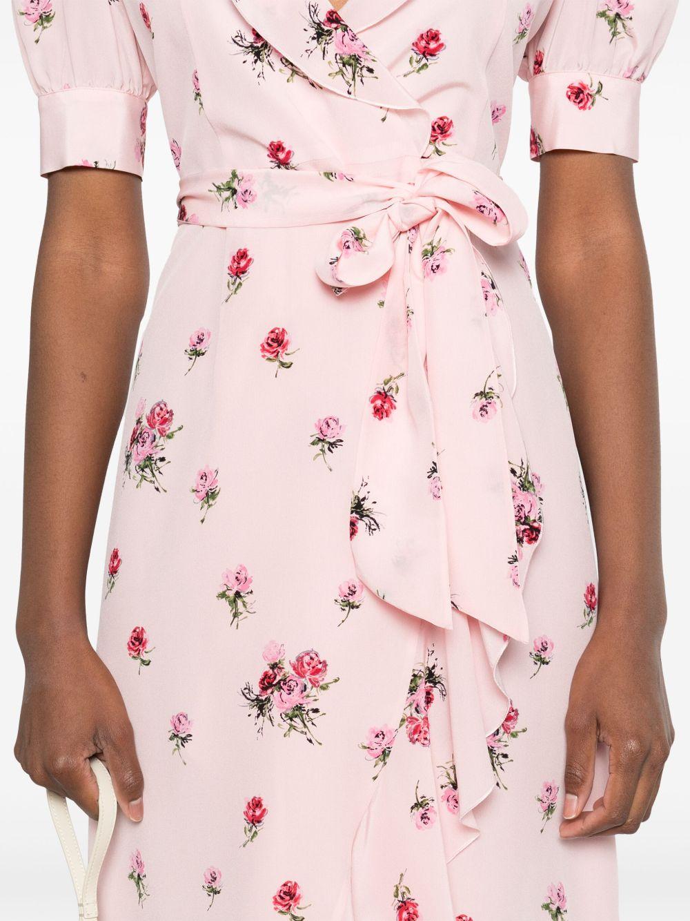 Rose Print Wrap Dress FABX4006F4466 1816 PINK RED ALESSANDRA RICH 