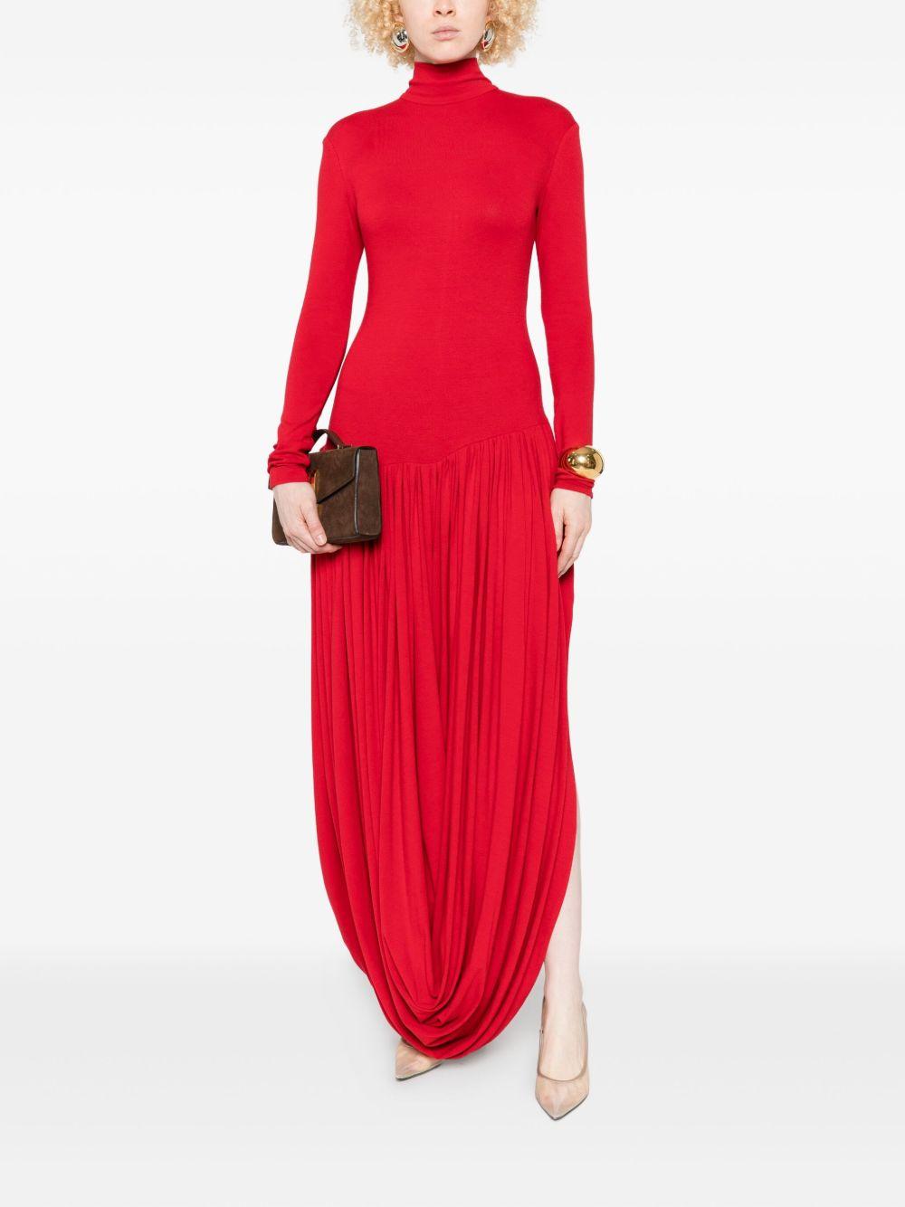 Open-Leg Long-Sleeve Draped Midi Dress in Red 264925 RED MAGDA BUTRYM 