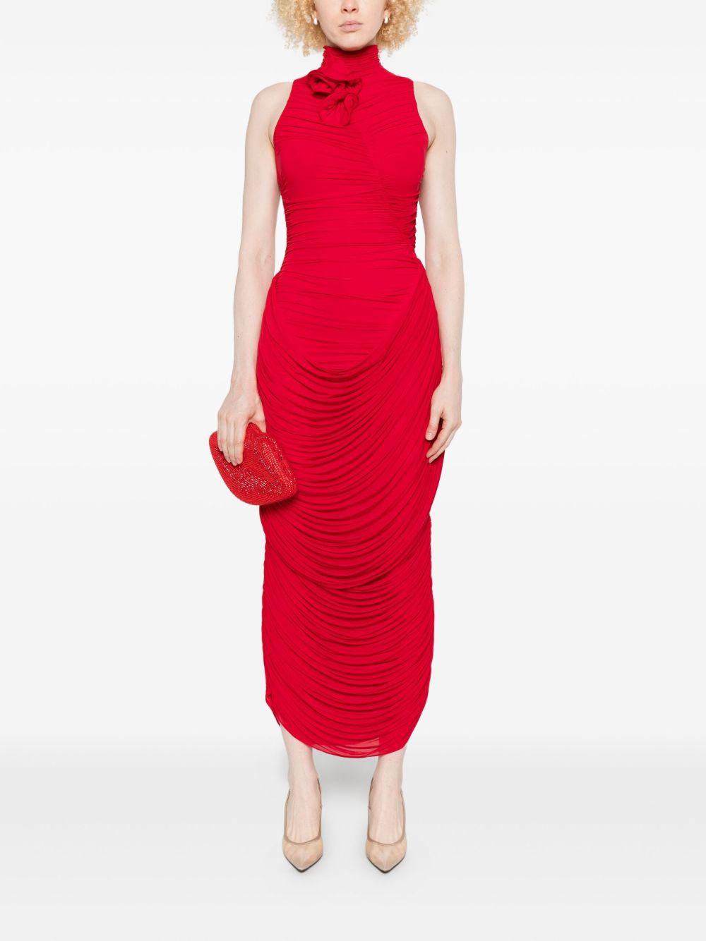 High-Neck Draped Midi Dress in Red 238925 RED MAGDA BUTRYM 