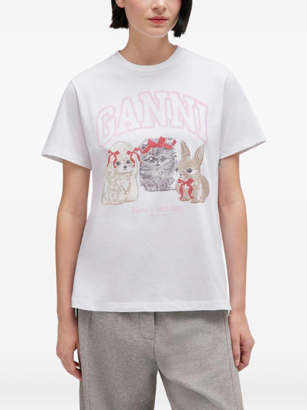 Basic Cotton Jersey Cure Animals A1050029 151 BRIGHT WHITE GANNI 