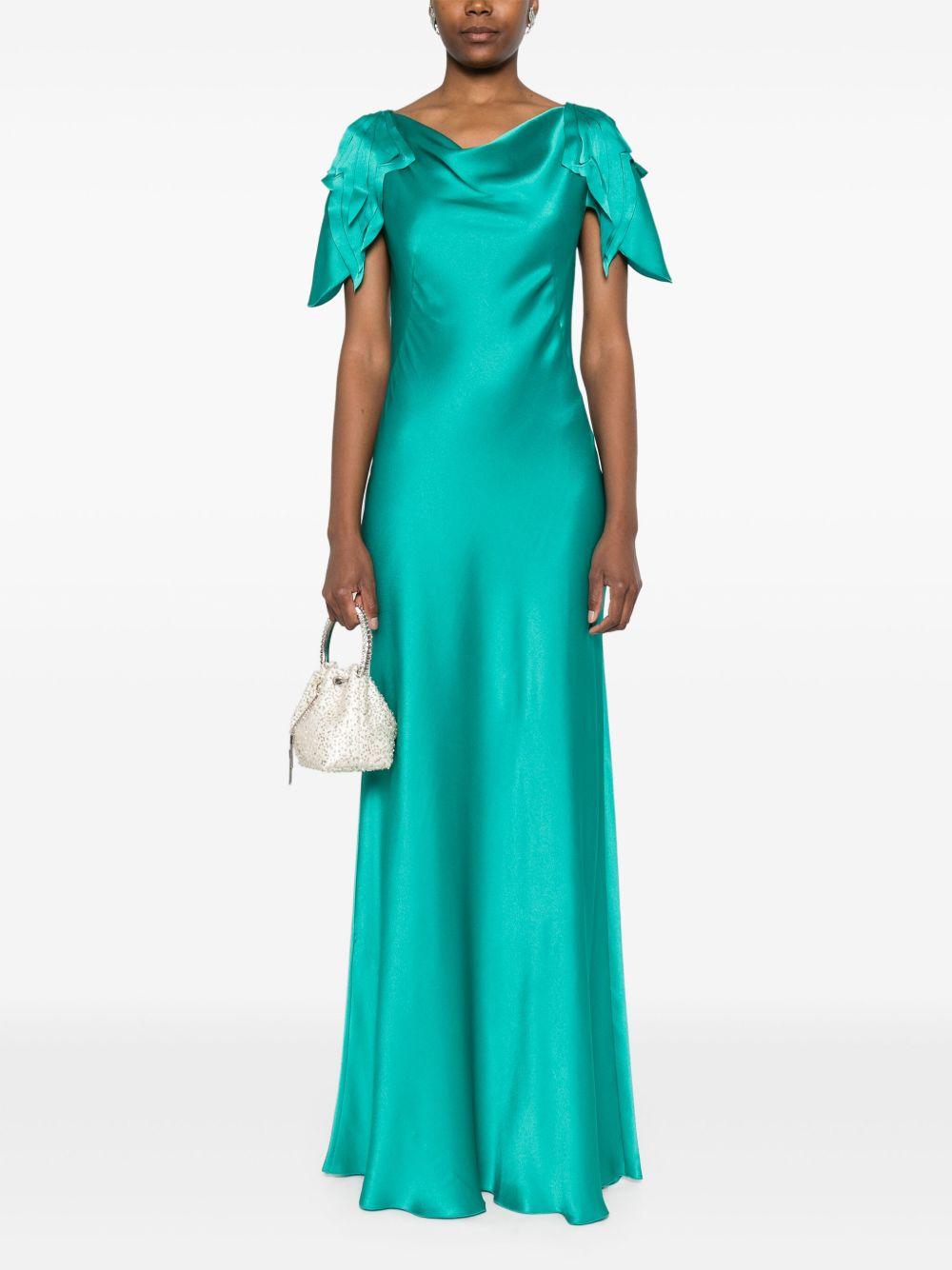 Abito lungo in satin con maniche laserate A0469119 370 ALBERTA FERRETTI 