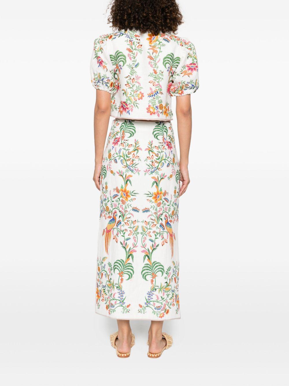 Gonna midi Off-White Delicate Forest in lino Euroflax™ 336218 25022 DELICATE FOREST FARM RIO 