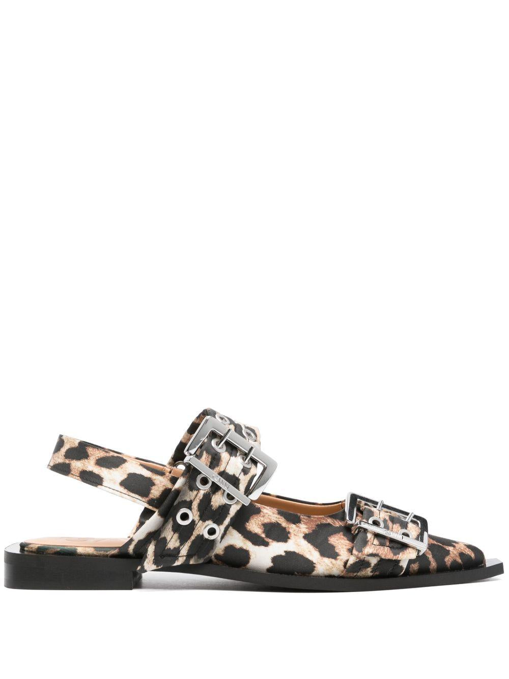 Feminine Buckle Ballerinas in Leopard Satin S2947 943 LEOPARD GANNI 