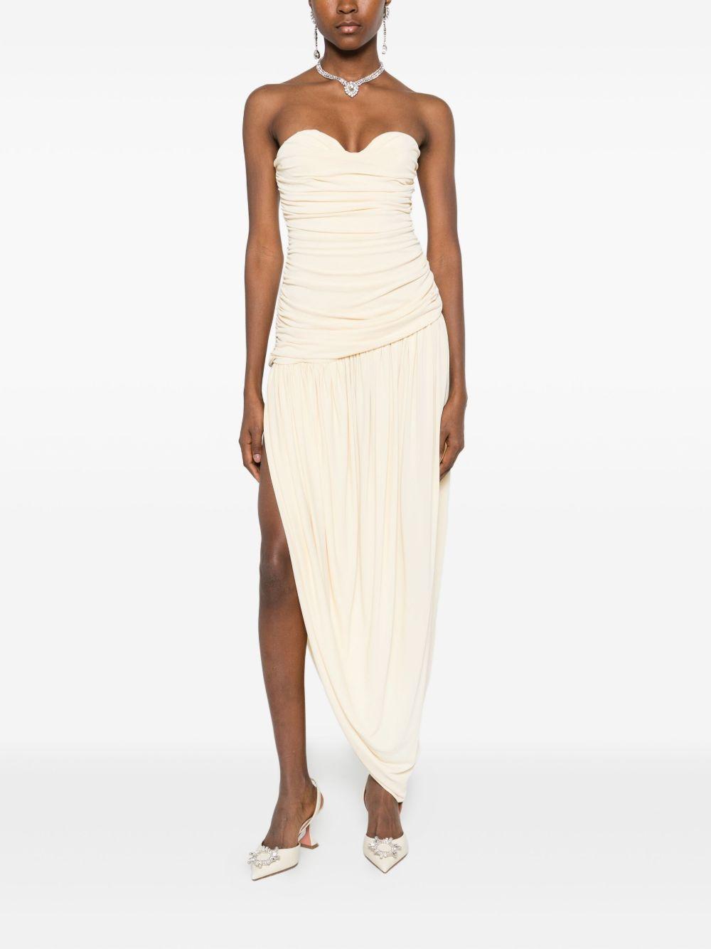 Open-Leg Draped Midi Dress in Pale Yellow 263925 CREAM MAGDA BUTRYM 