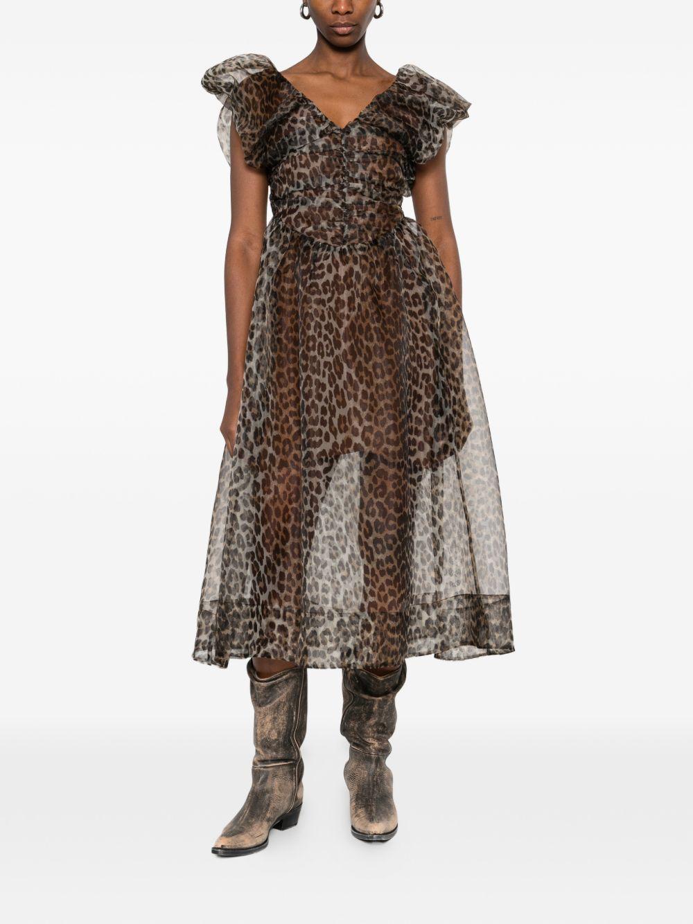 Printed Textured Organza Long Ruched Dress A1030248 859 ALMON MILK GANNI 
