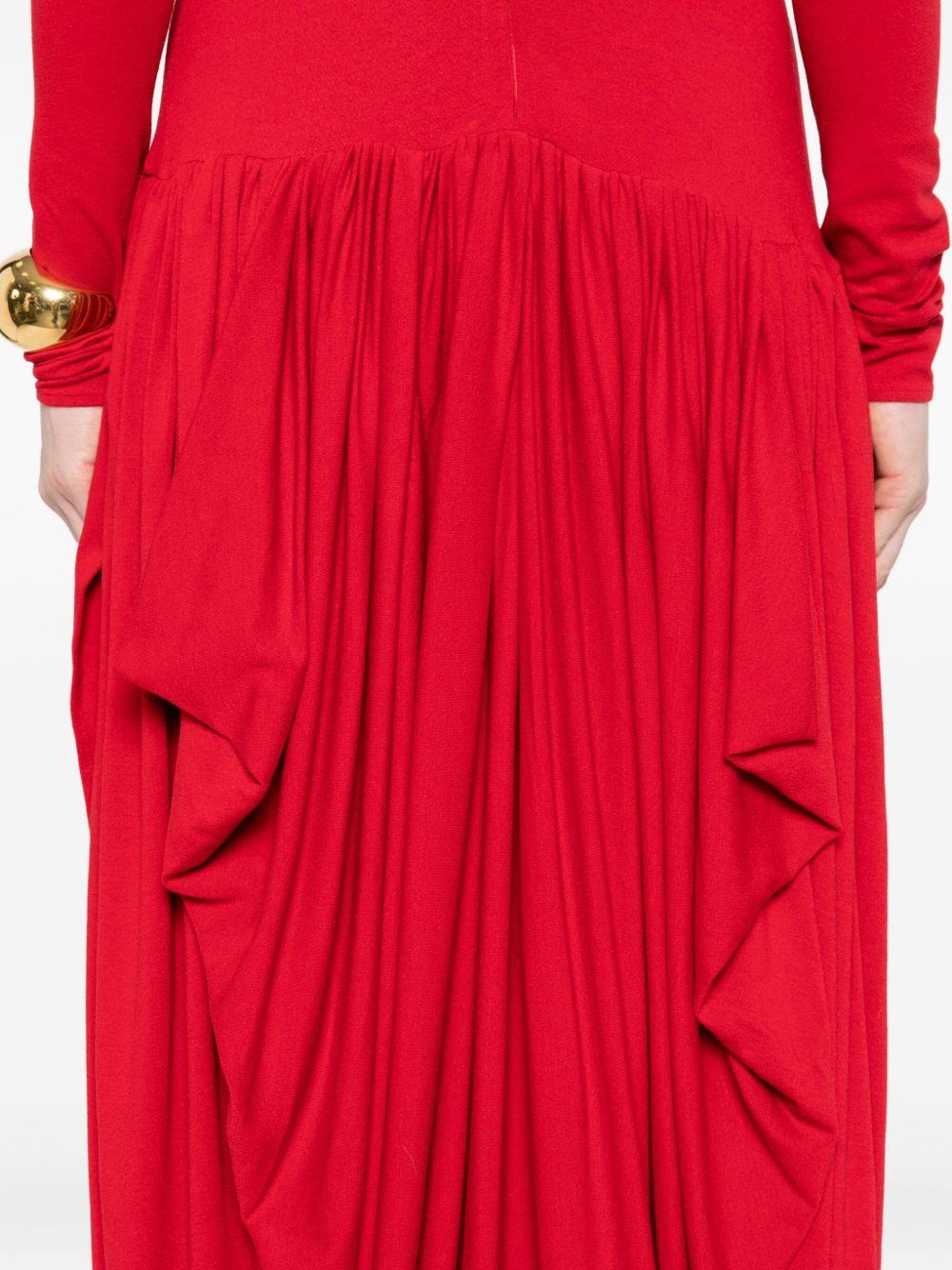 Open-Leg Long-Sleeve Draped Midi Dress in Red 264925 RED MAGDA BUTRYM 