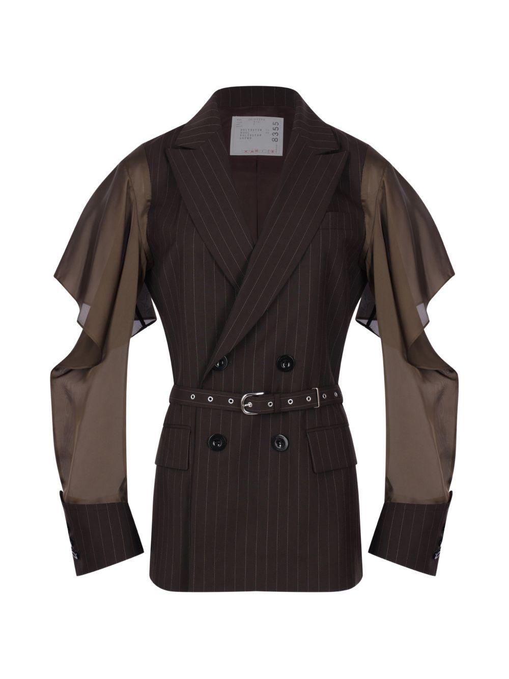 Chalk Stripe Blazer 2608355 612 BROWN KHAKI SACAI 