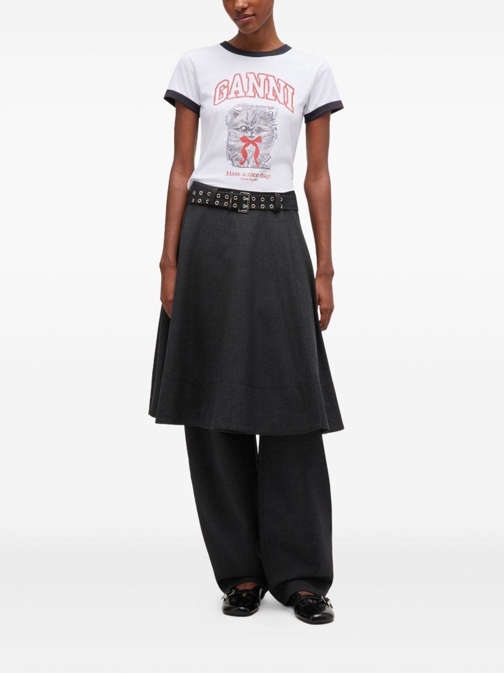 Margot Kitty Print T-Shirt A1050030 151 BRIGHT WHITE GANNI 