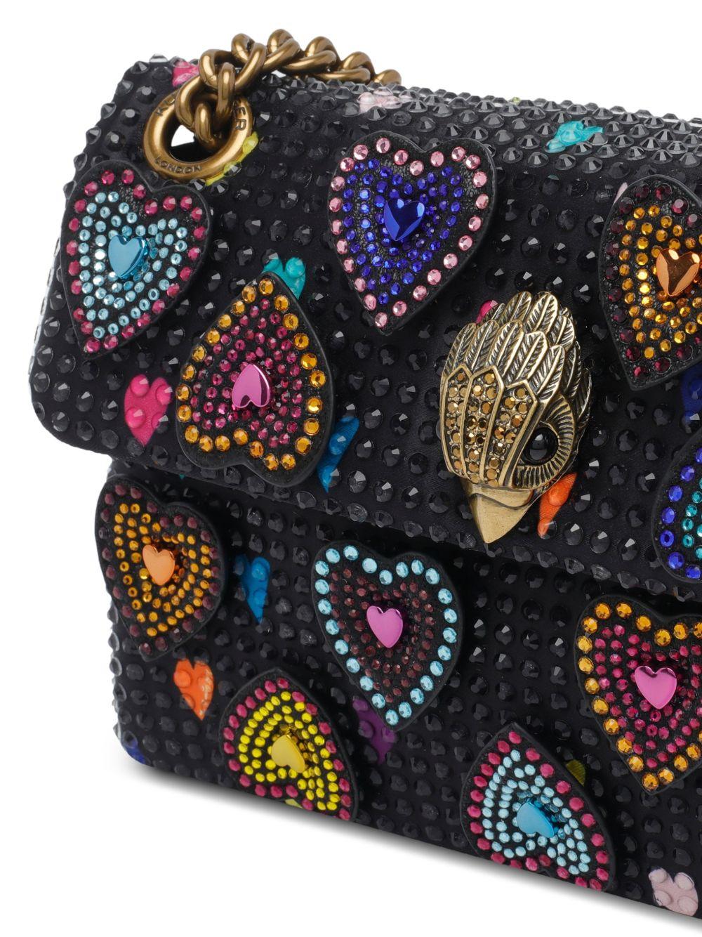 KURT GEIGER - Borsa a spalla Mini Kensington in raso nero 5374105609 BLACK HEART KURT GEIGER LONDON 