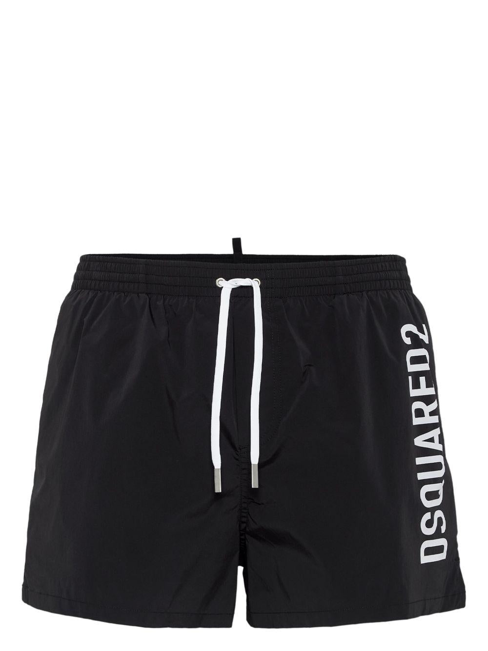 Side Logo Midi Swim Boxer D7B646000 010 BLACK WHITE DSQUARED2 