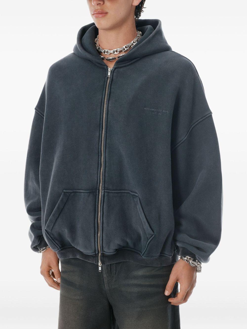 Felpa con Cappuccio, Zip e Logo Nero Effetto Washed UCC3252065 011 WASHED BLACK ALEXANDER WANG 