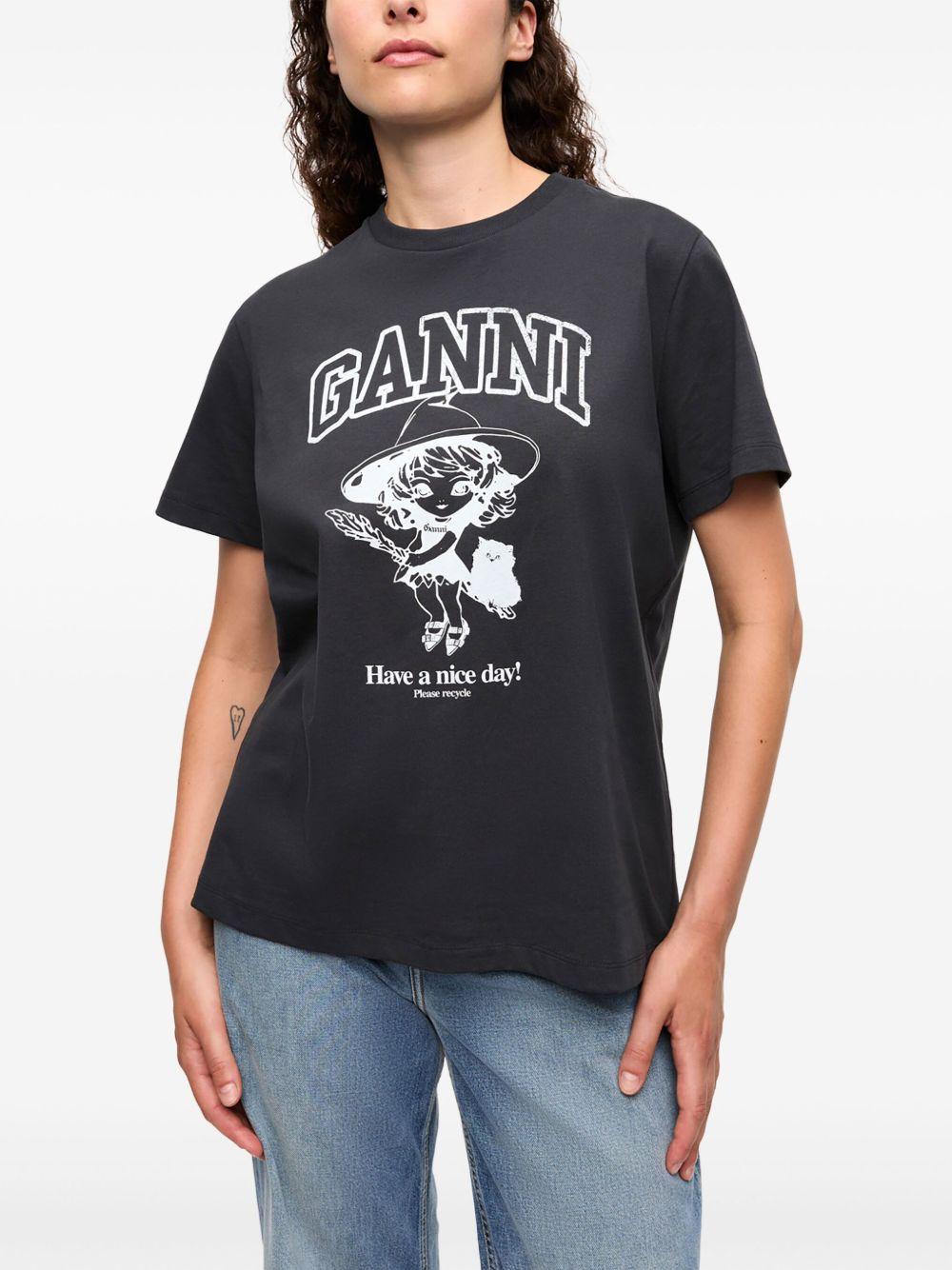 Black Basic Cotton Witch Relaxed T-shirt T4138 252 PHANTOM GANNI 
