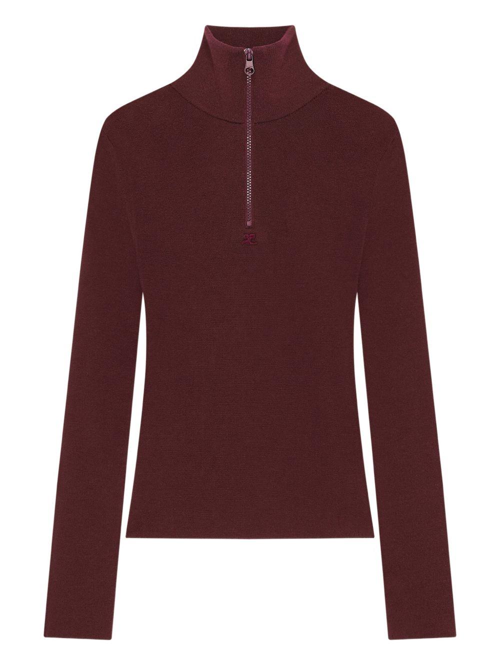 Zipped Mockneck Sweater 325MPU247FI0071 4010 BURGUNDY COURREGES 