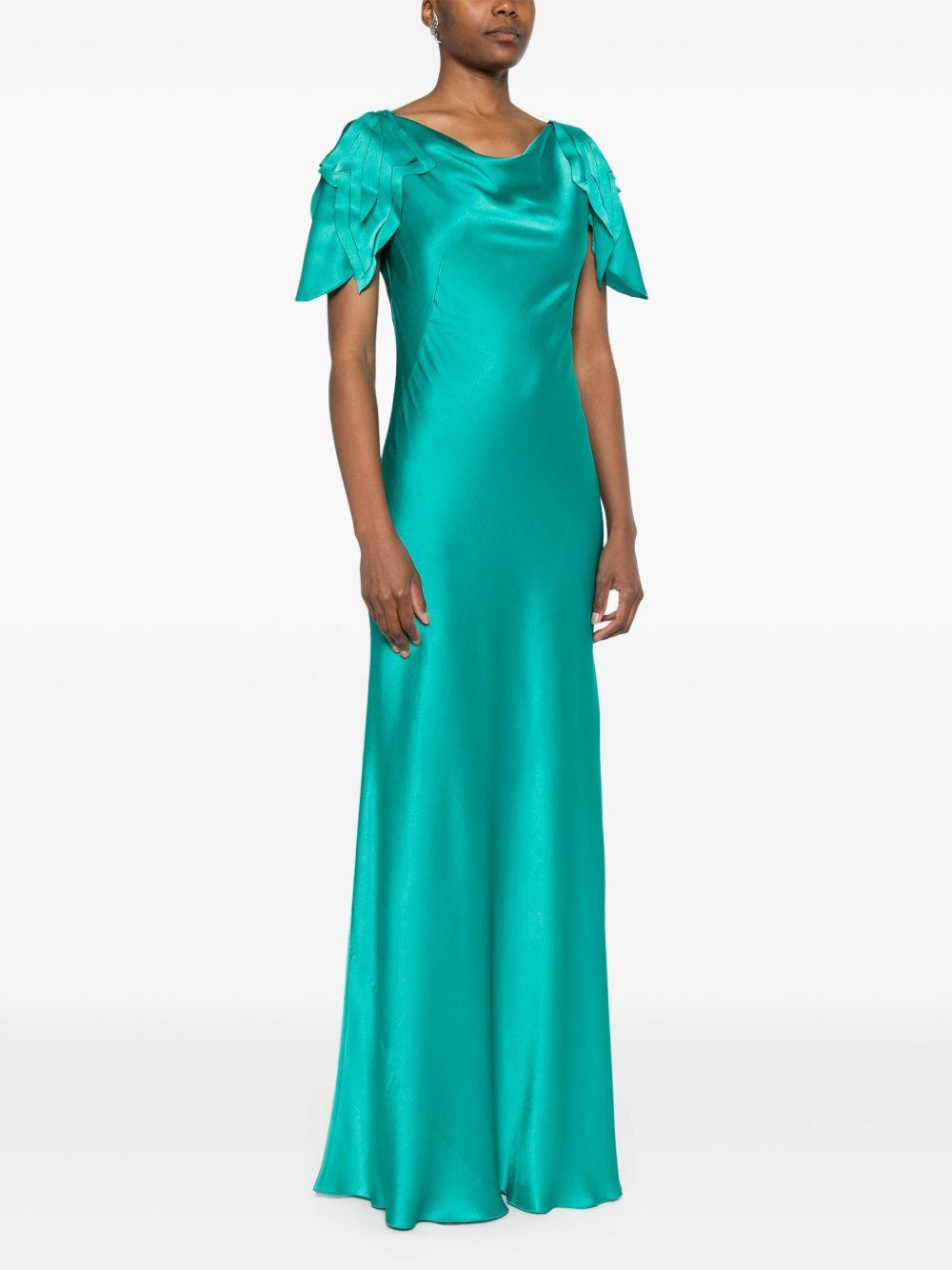 Abito lungo in satin con maniche laserate A0469119 370 ALBERTA FERRETTI 