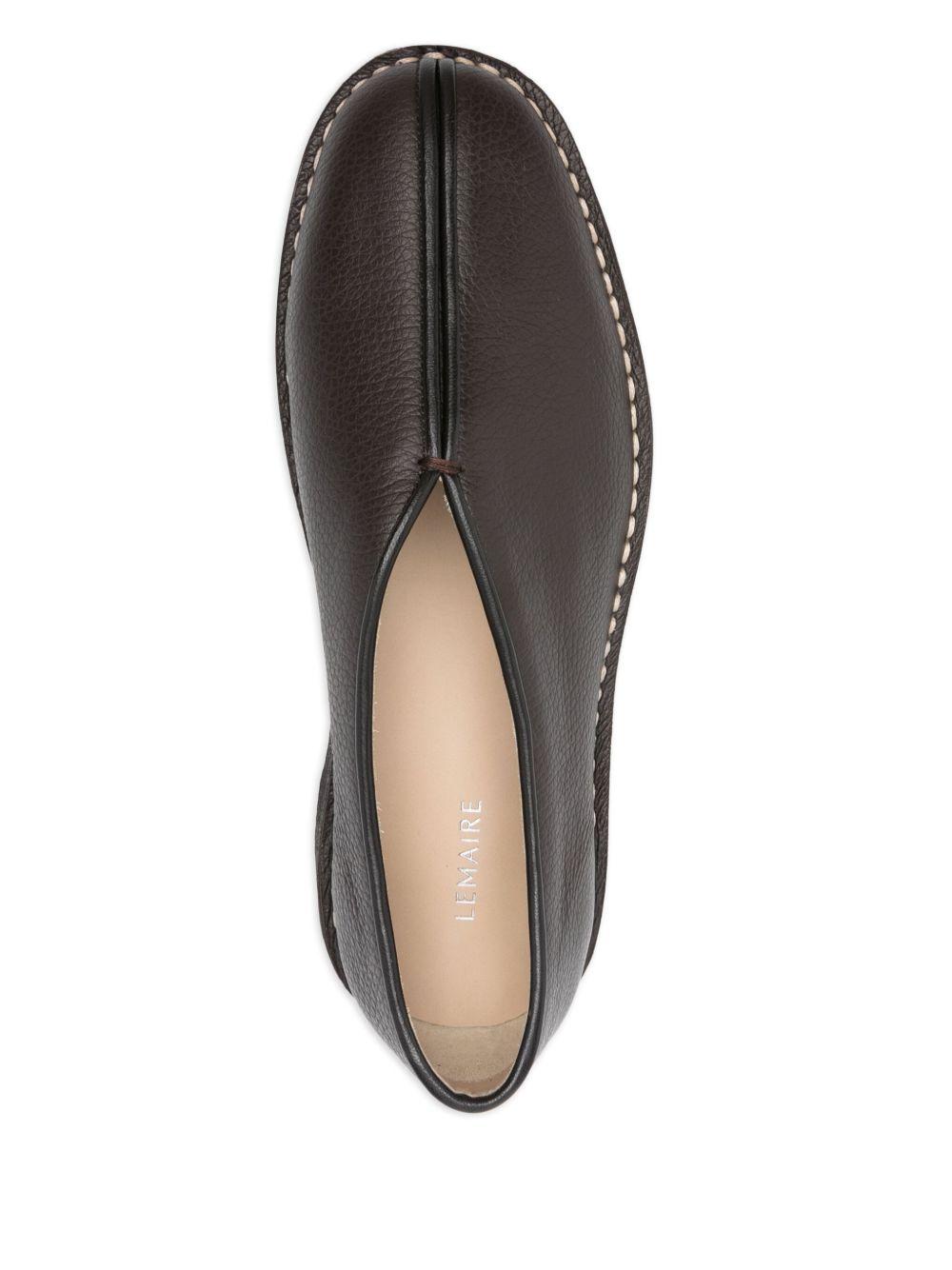 Piped Crepe Slippers - Dark Brown Grained Leather FO0247LL205 BR449 DARK BROWN LEMAIRE 