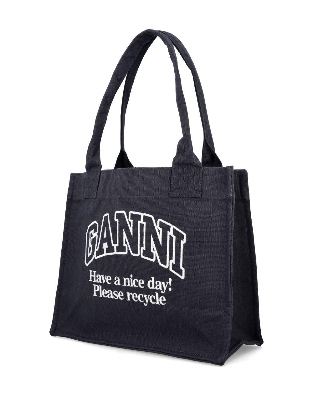 Black Contrasted Logo Large Canvas Tote A6647 252 PHANTOM GANNI 