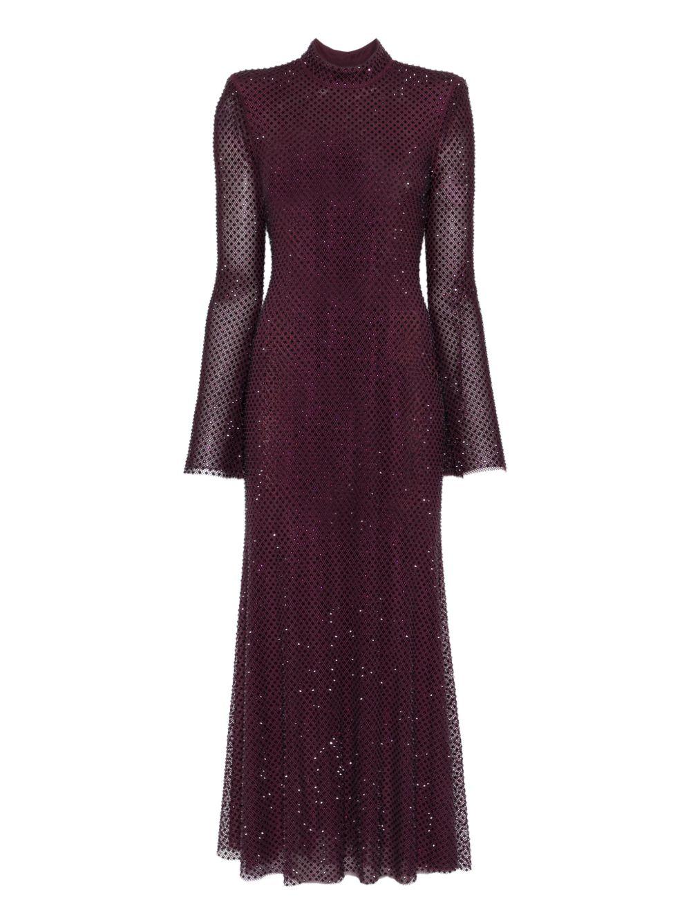 Midi Dress in Reticolo Burgundy con Strass SC25031MBU BURGUNDY SELF-PORTRAIT 