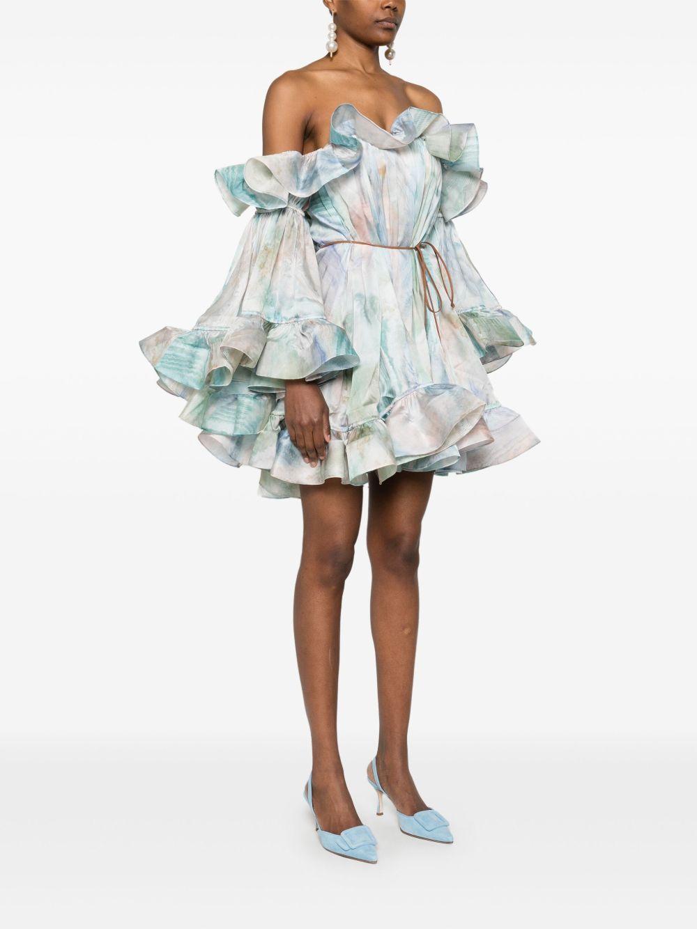 Mini abito a balze Illuminate 4510DS251 BLUE AGATE ZIMMERMANN 