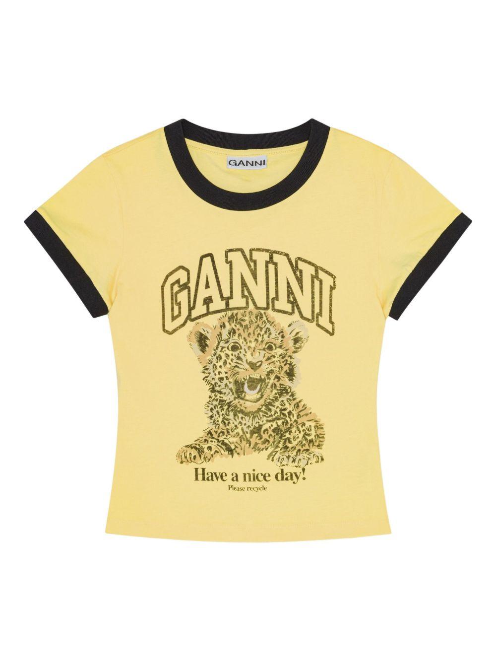 Yellow Cropped Leopard T-shirt T4256 372 MELLOW YELLOW GANNI 