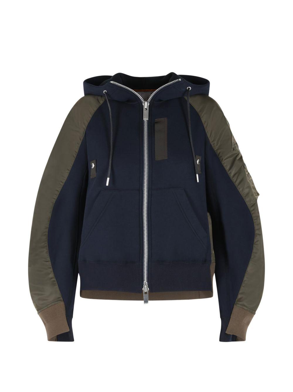 Navy & Khaki Sponge Sweat Hoodie<BR/> 2608343 233 NAVY KHAKI SACAI 