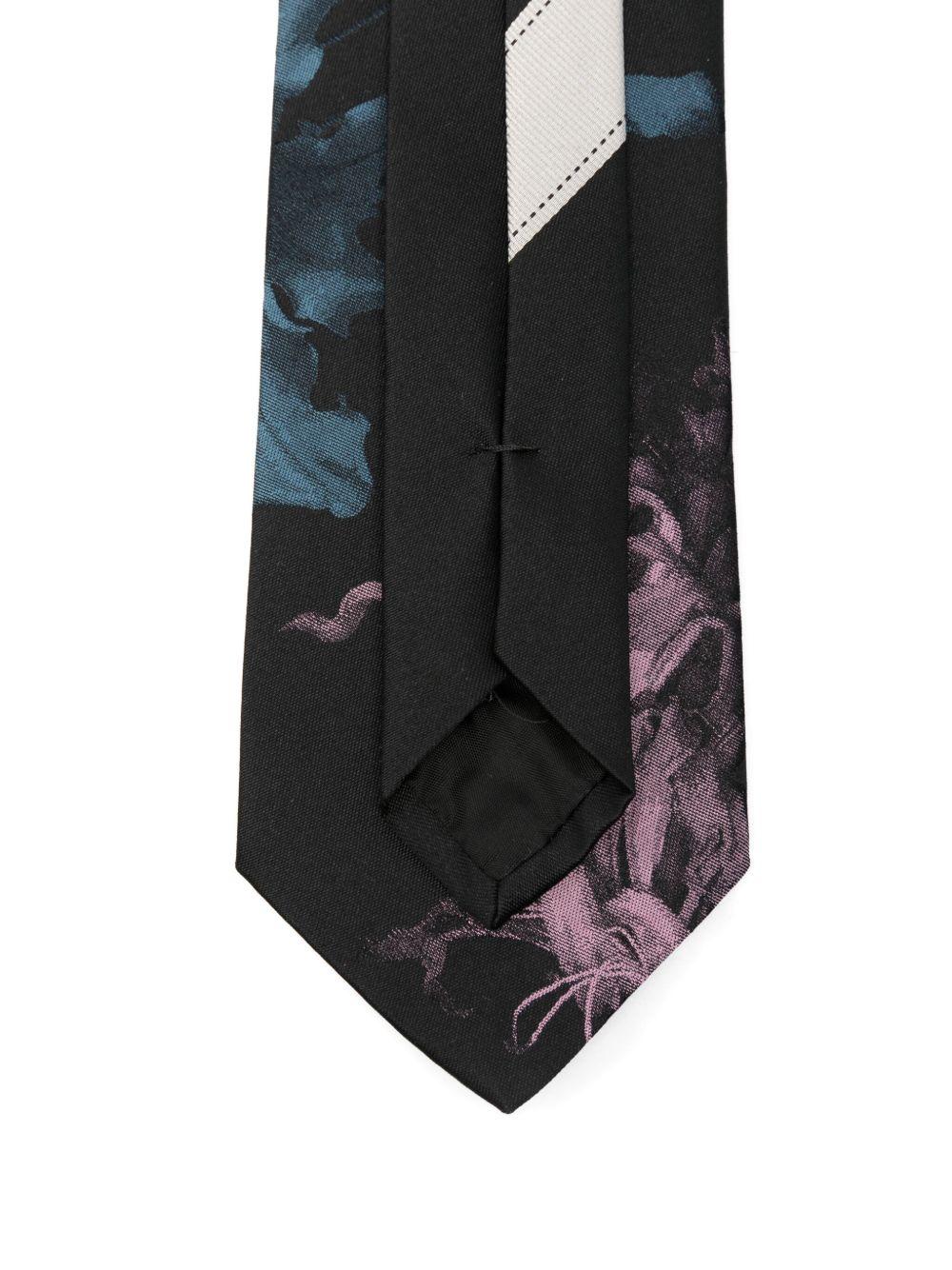 Printed Silk Tie<BR/> TIEQ2907 900 BLACK DRIES VAN NOTEN 