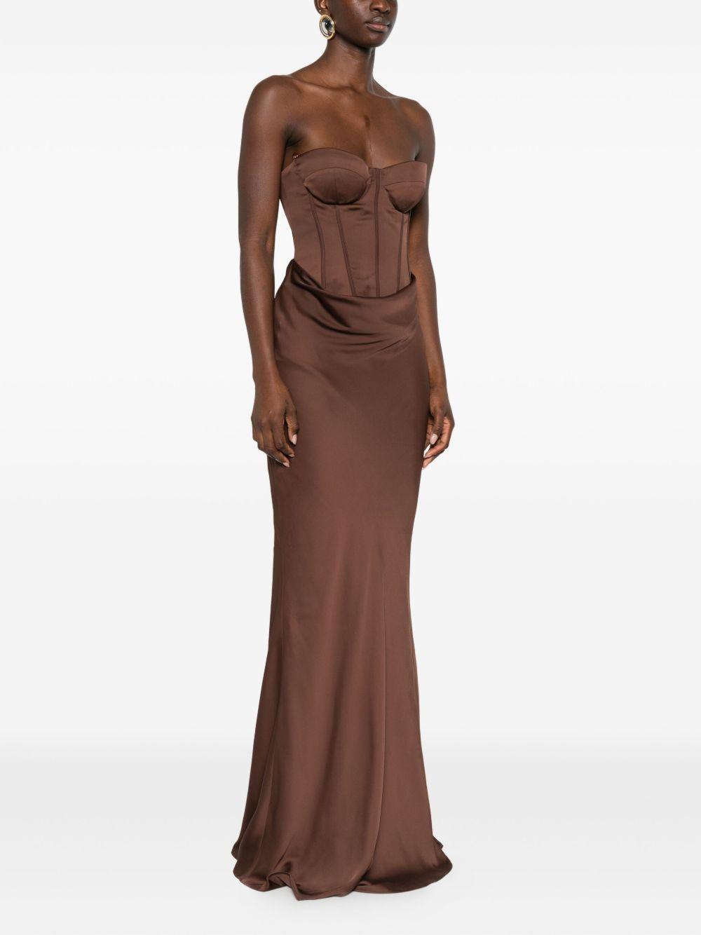 Satin Corset Maxi Dress Dark Brown 1154572910 2910 CHICORY COFFEE ROTATE 