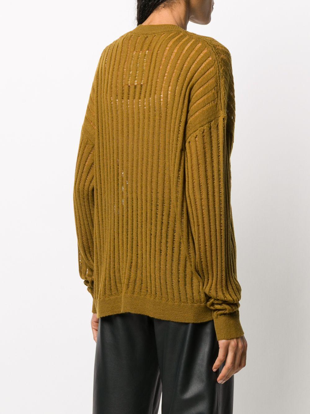 V-Neck Semisheer Distressed Knit UK7126 UW240 MUSTARD UMA WANG 