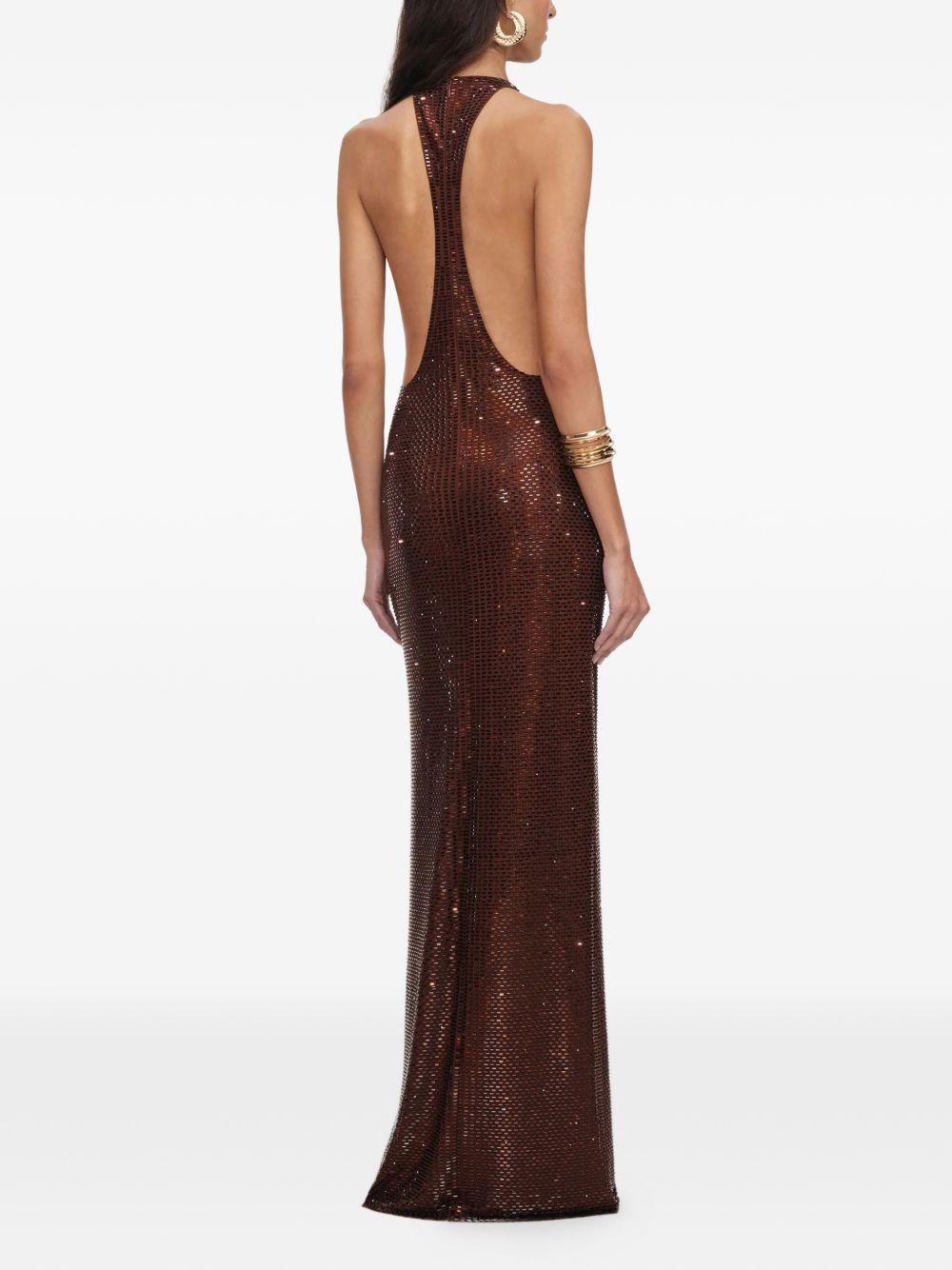 Abito lungo marrone con strass PF26041XBBR BROWN SELF-PORTRAIT 