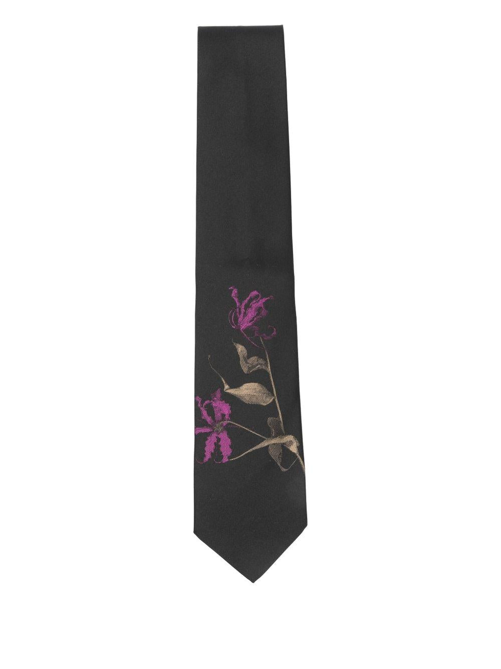 Printed Silk Tie<BR/> TIE102Q2906 304 FUCHSIA DRIES VAN NOTEN 