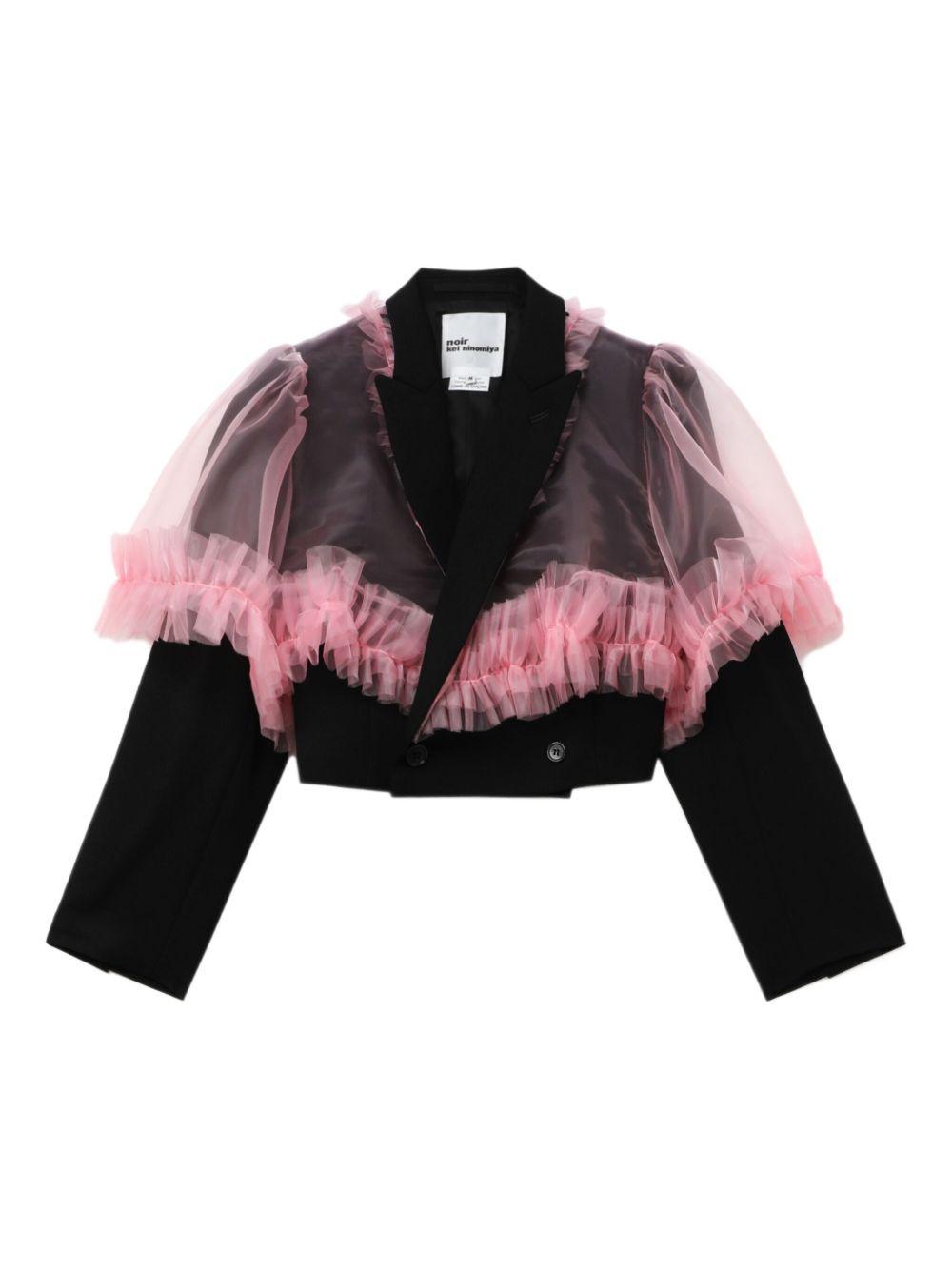 Tulle overlay cropped blazer - Pink/Black 3PJ003051 BLACK PINK NOIR KEI NINOMIYA 