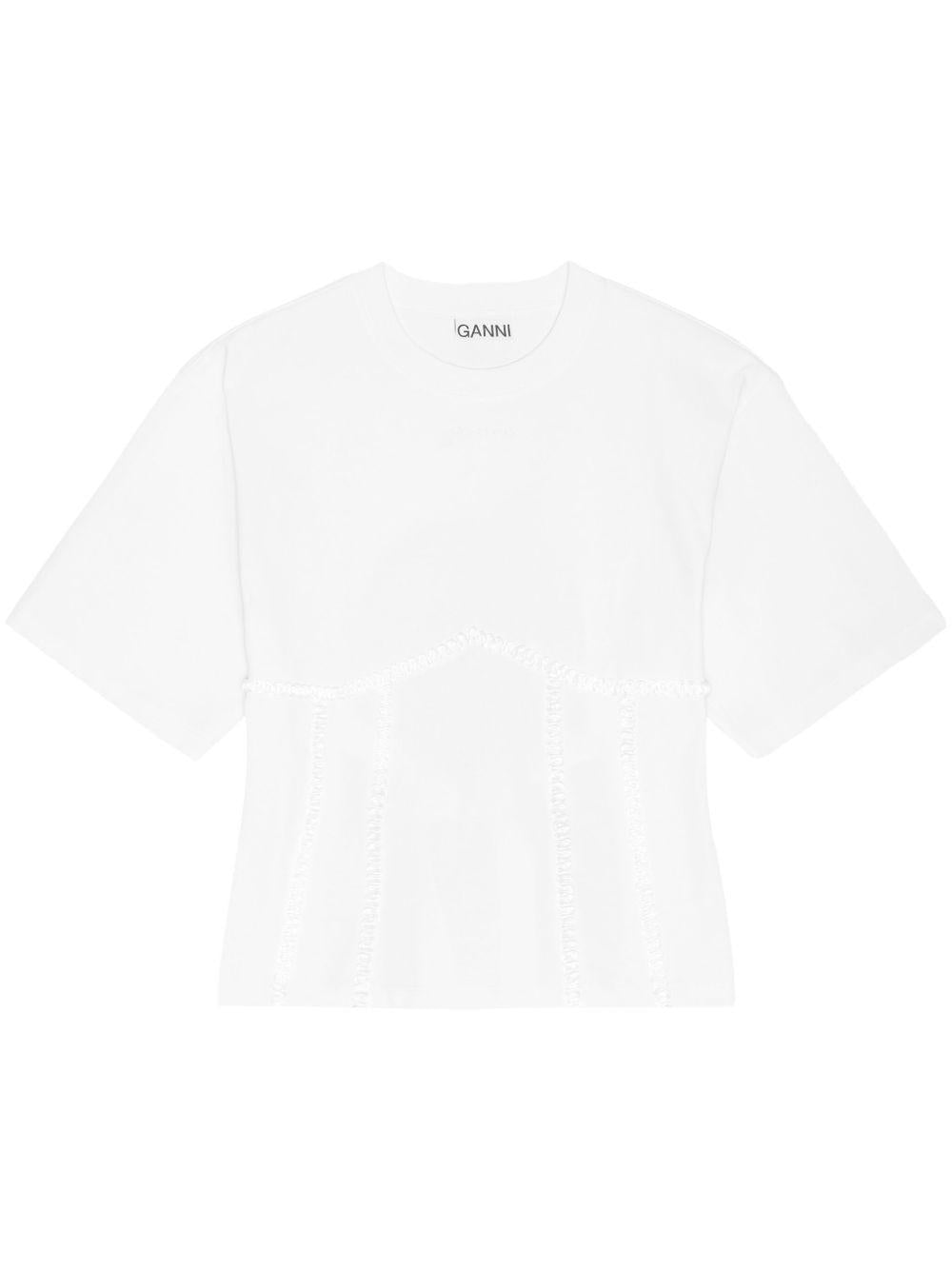 White Cotton Tie Back T-shirt T4149 151 BRIGHT WHITE GANNI 